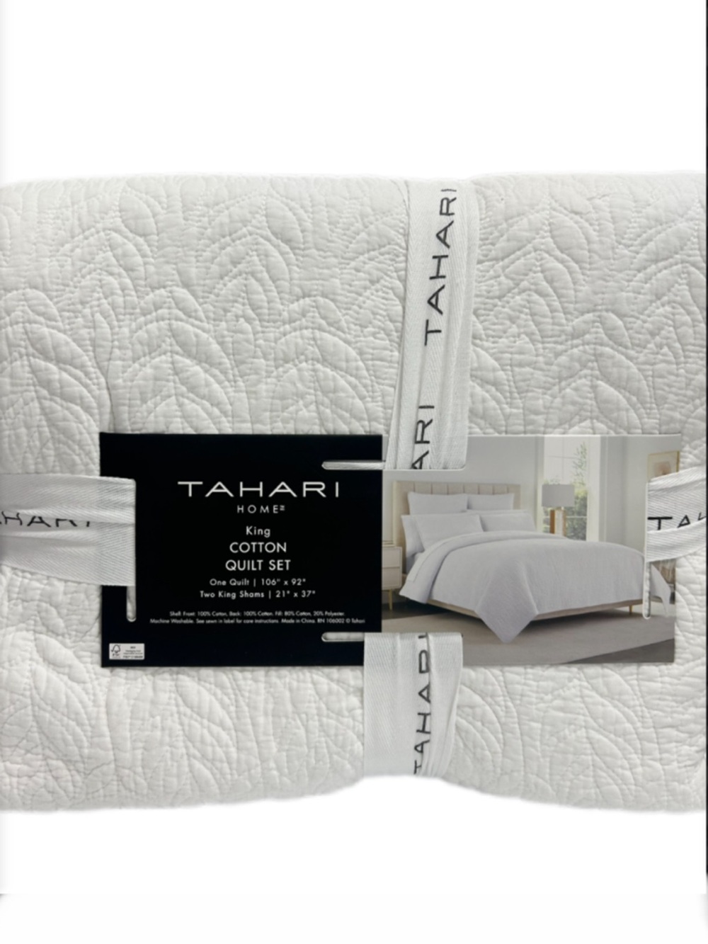 Tahari King White Quilt Set 106”x92”